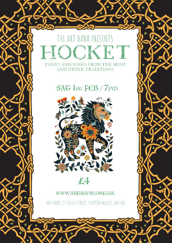 Hocket! Thrilling, thoughtful traditional tunes and songs from three composers and dynamic instrumentalists. 